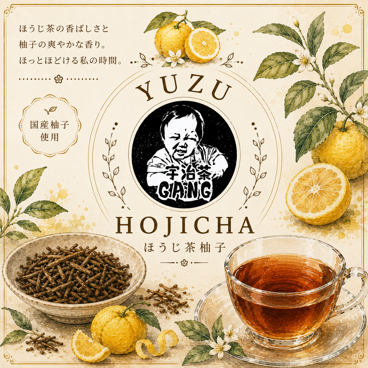 新商品【深煎りほうじ茶×国産柚子】ほうじ茶柚子